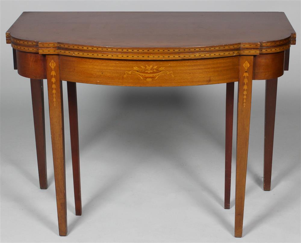 Appraisal: FEDERAL STYLE INLAID MAHOGANY CARD TABLE the hinged and shaped