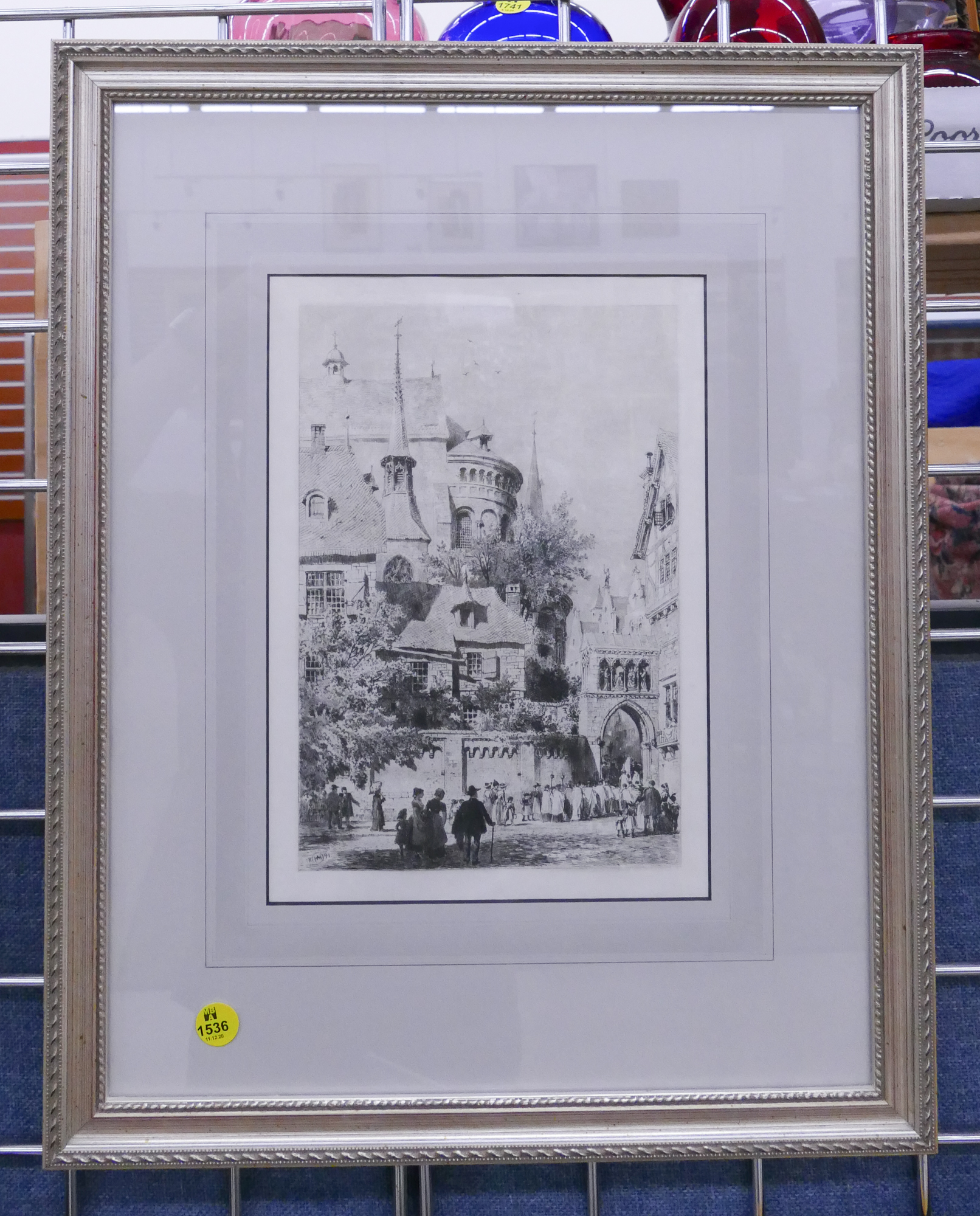 Appraisal: European Cathedral Scene Etching Framed- x ''