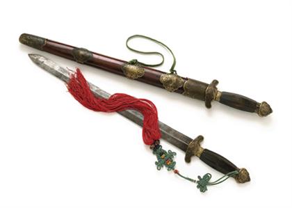 Appraisal: Chinese pair of 'double swords' and huanghuali scabbard th century