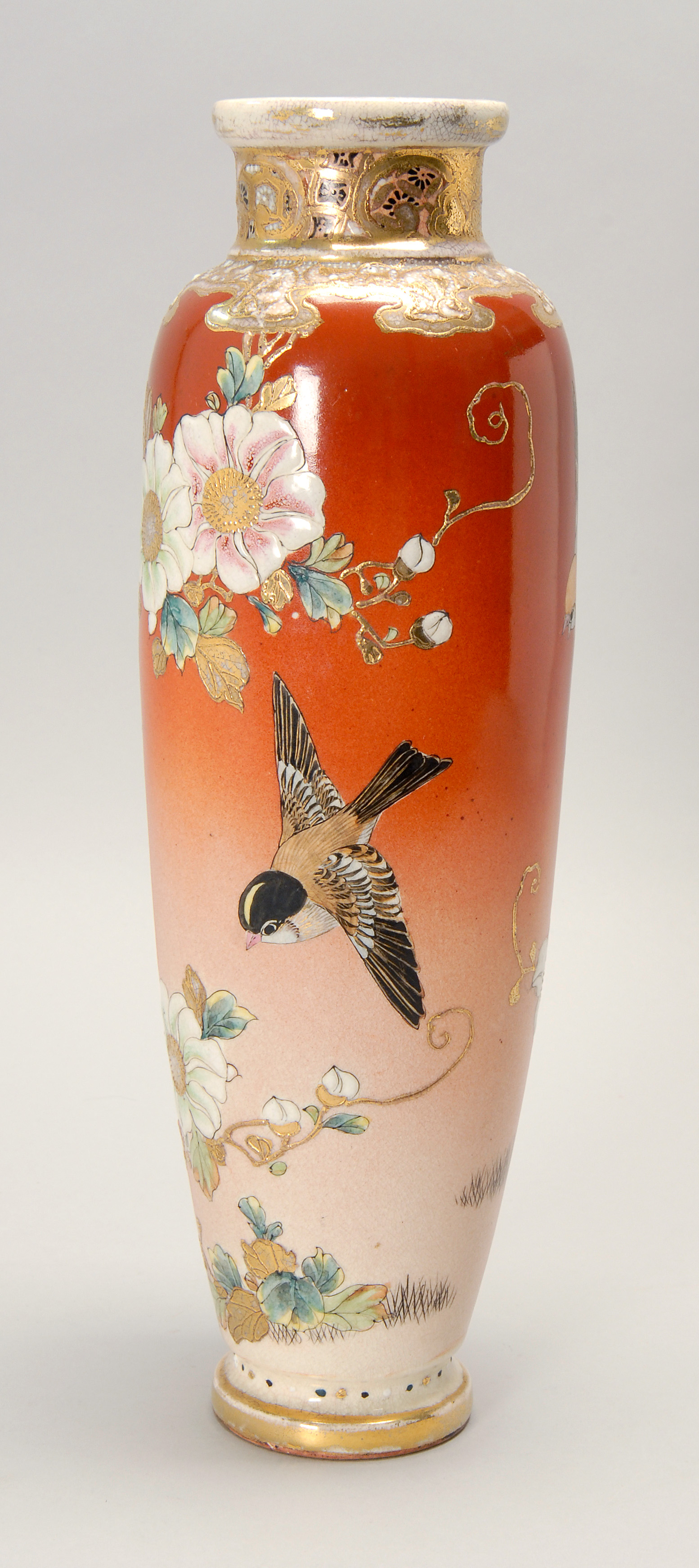 Appraisal: SATSUMA POTTERY VASE Late Meiji PeriodIn seed form with sparrow