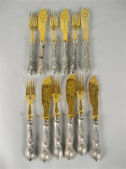 Appraisal: French silver gilt fruit service late th century Comprising six