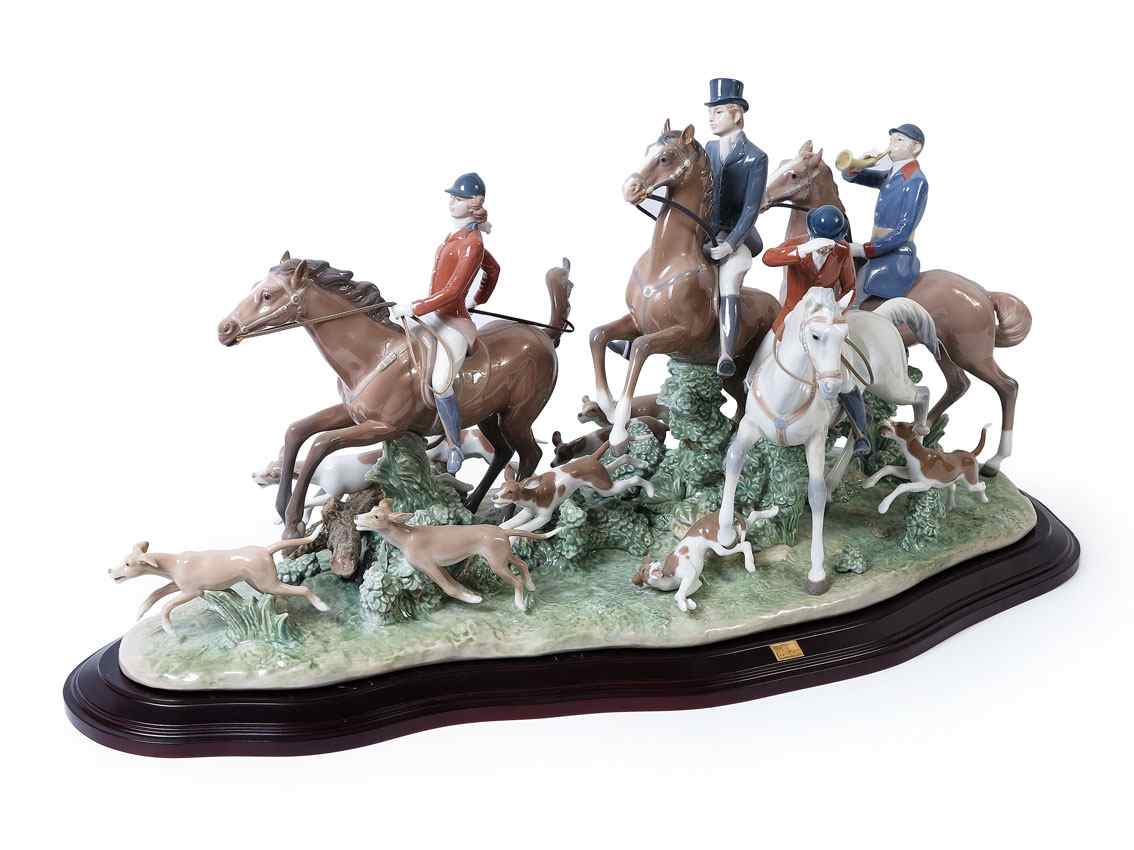 Appraisal: LLADRO PORCELAIN FIGURAL GROUP FOX HUNT Limited Edition issue began