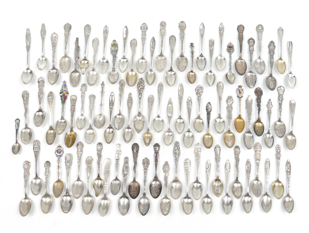 Appraisal: IMPRESSIVE COLLECTION OF STERLING SOUVENIR SPOONS Approx sterling silver souvenir