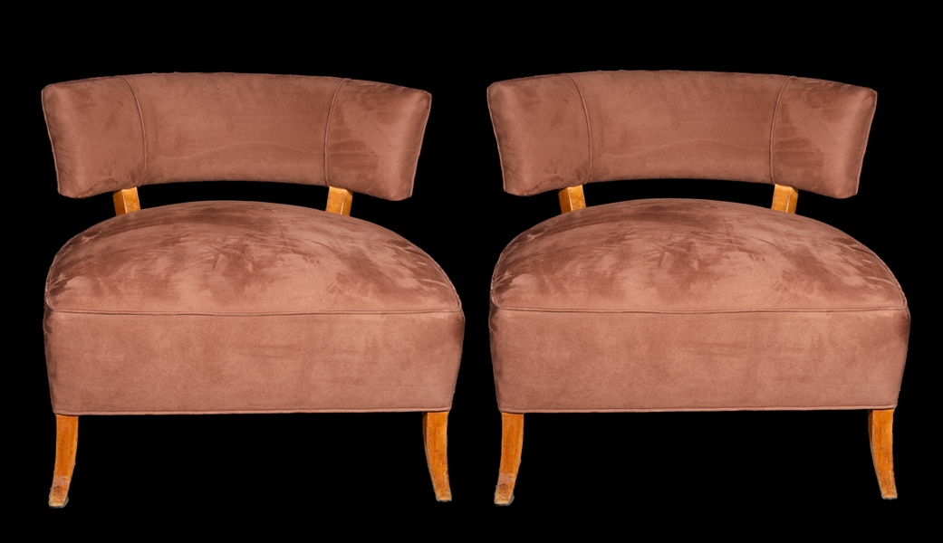 Appraisal: Pair of wood and upholstered William Billy Haines slipper chairs