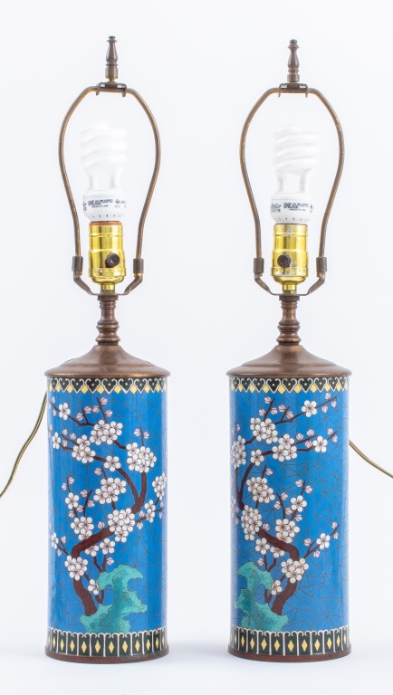 Appraisal: CHINESE CLOISONNE HAT STANDS MOUNTED AS LAMPS PR Pair of