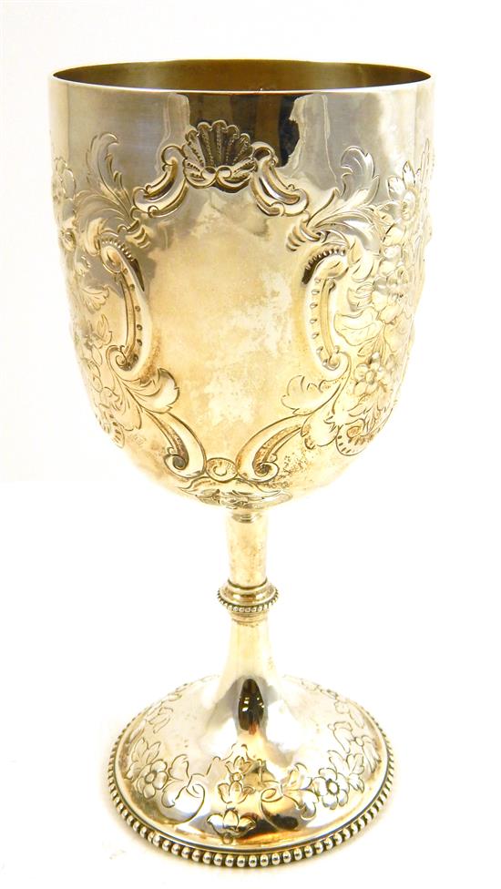 Appraisal: SILVER Sterling goblet London c floral and foliate repousse decoration