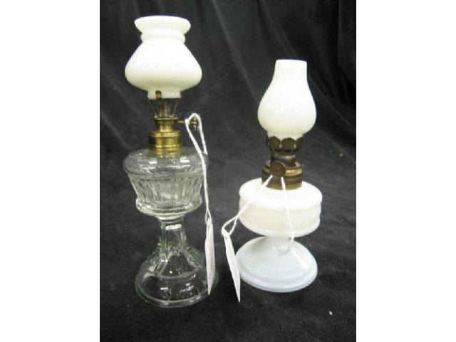 Appraisal: Pair of Miniature Oil Lamps white milk glass Banner Approved