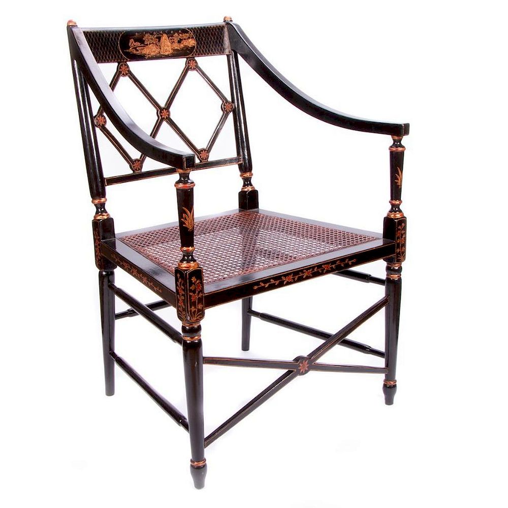 Appraisal: Pair of ebonized chairs An early th century pair of