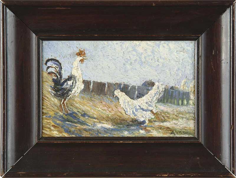 Appraisal: SIGNED American First Quarter th Century ROOSTER AND HEN Oil