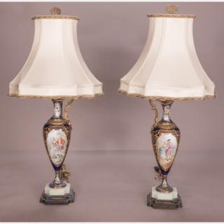 Appraisal: A Pair of Sevres Style Porcelain Table Lamps with Ormolu