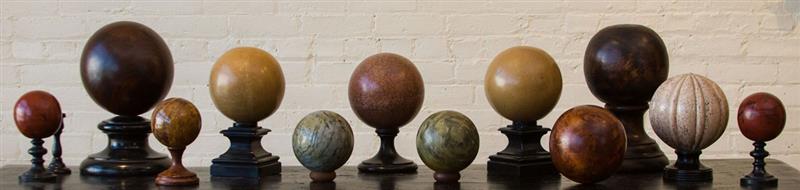 Appraisal: GROUP OF TWELVE DECORATIVE MARBLE STONE AND WOOD ORBS Seven