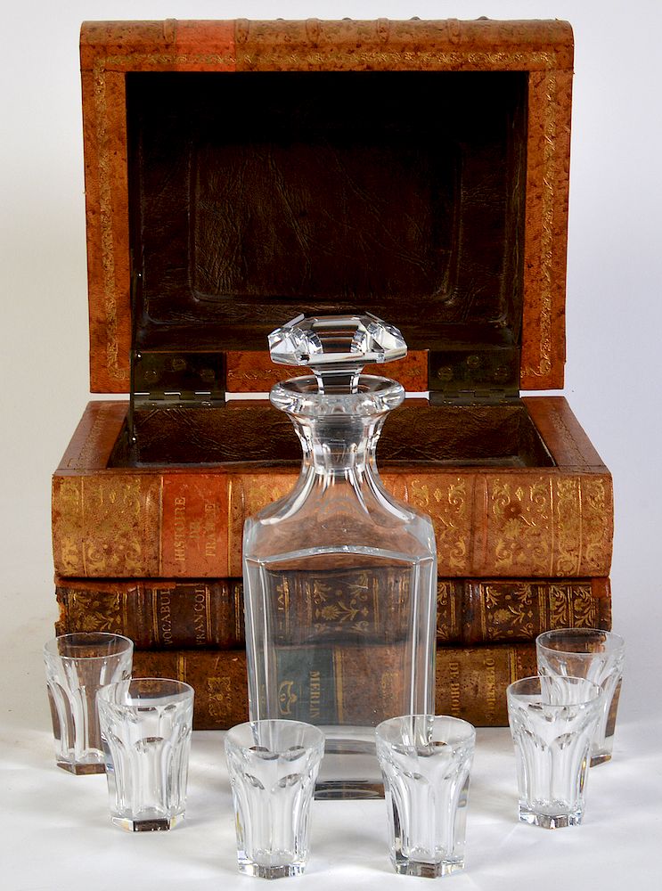 Appraisal: Baccarat Book Bar with Decanter Glasses Baccarat decanter with glasses