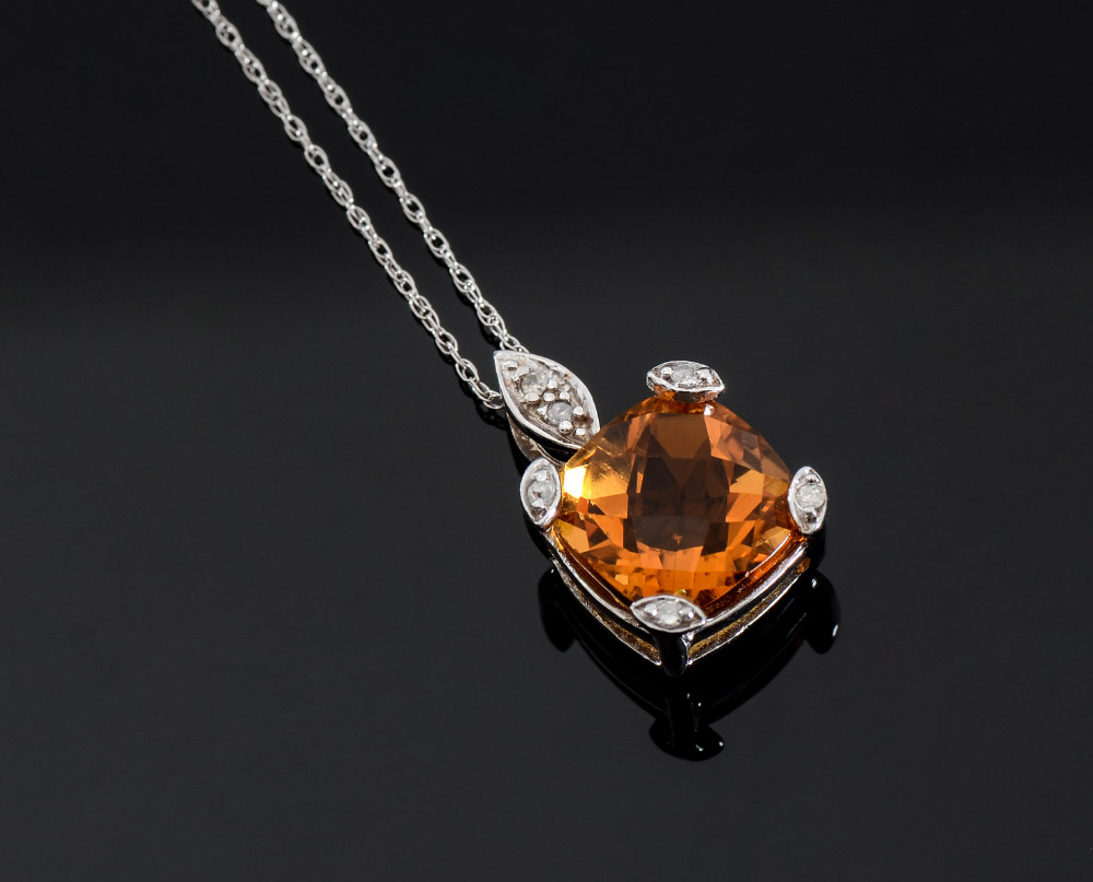 Appraisal: CT CITRINE NECKLACE WITH DIAMOND ACCENTS K white gold necklace