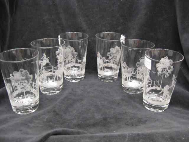 Appraisal: Heisey Glass ''Fox Chase'' Etched Glasses '' - Carl Cobel