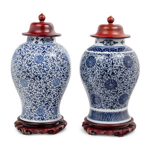 Appraisal: Two Chinese Blue and White Porcelain Baluster Jars TH CENTURY