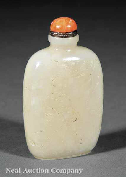 Appraisal: A Chinese White Jade Snuff Bottle th c well-hollowed spade