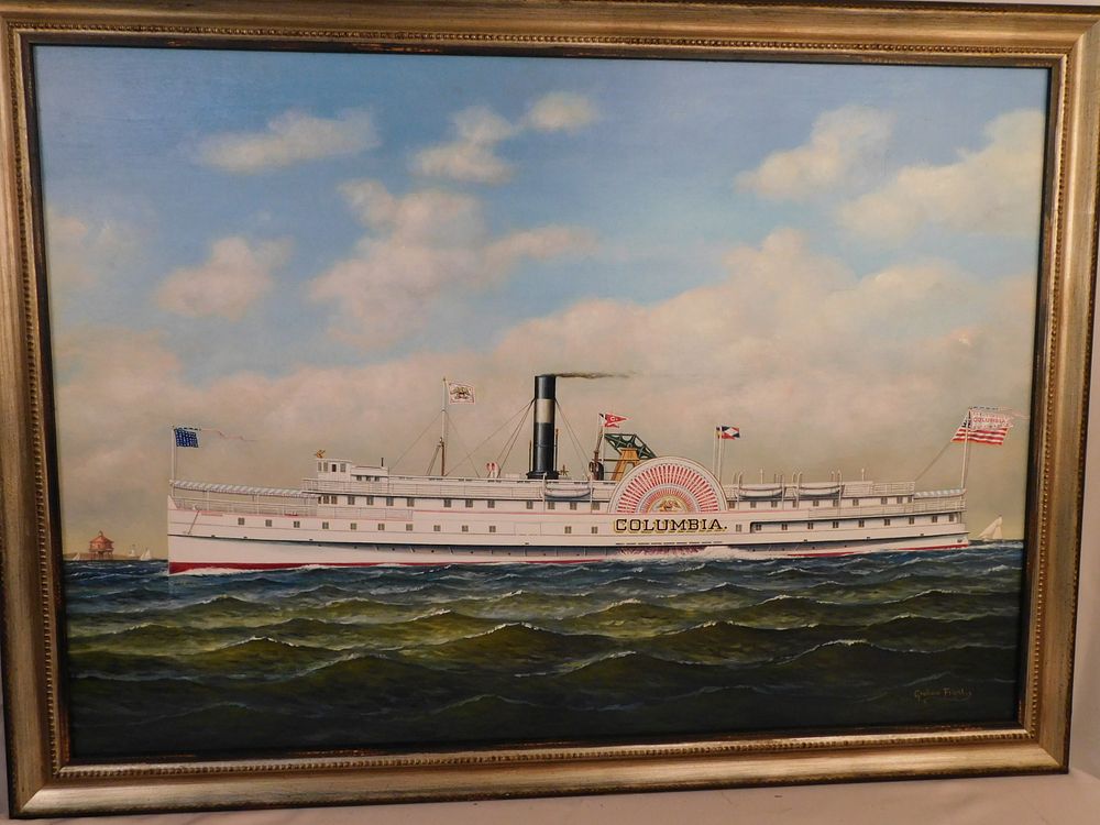 Appraisal: GRAHAM FLIGHT COLUMBIA SHIP PAINTING Vintage oil painting on wood