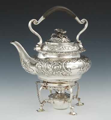 Appraisal: A Sterling Silver Hot Water Kettle with Burner Stand The