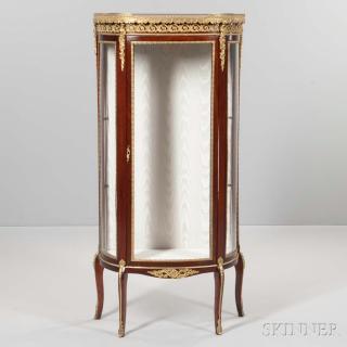 Appraisal: Louis XV-style Marble-top Bronze-mounted Mahogany Vitrine France late th early