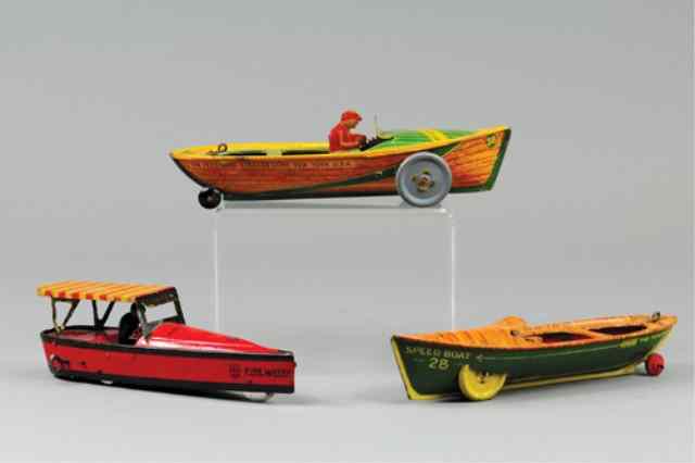 Appraisal: LOT OF THREE BOAT TOYS All lithographed tin examples includes