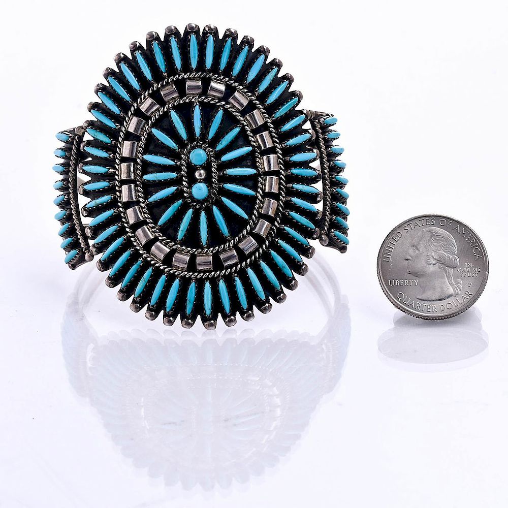 Appraisal: TURQUOISE STERLING SILVER CLUSTER CUFF BY CHARLIE JOHN Total weight