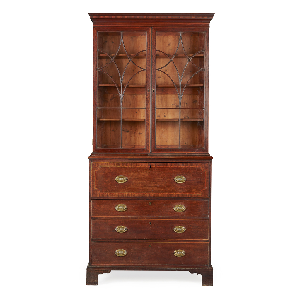 Appraisal: GEORGE III MAHOGANY SECRETAIRE BOOKCASE LATE TH CENTURY the moulded