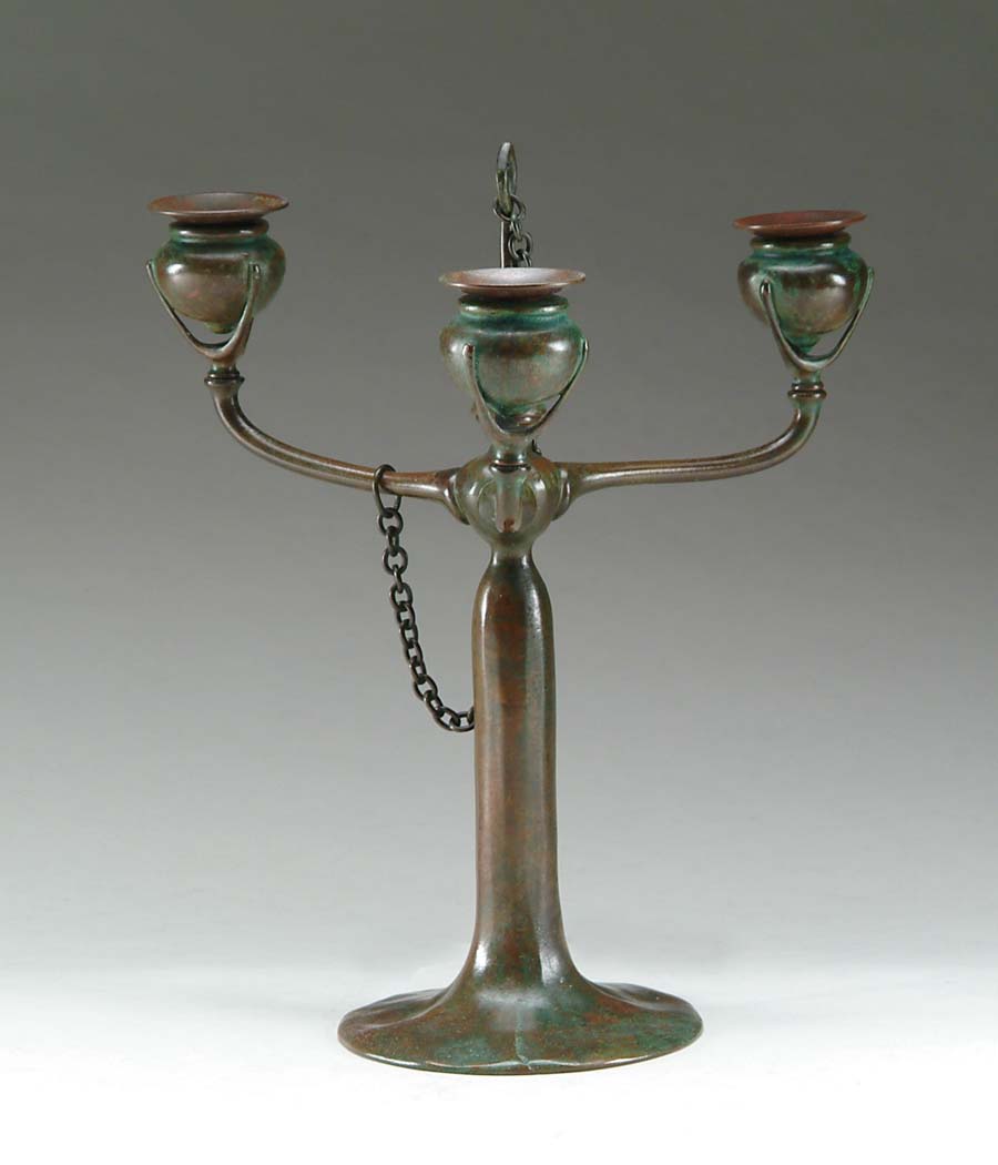 Appraisal: TIFFANY CANDELABRA Wonderful Tiffany bronze candelabra has natural form base