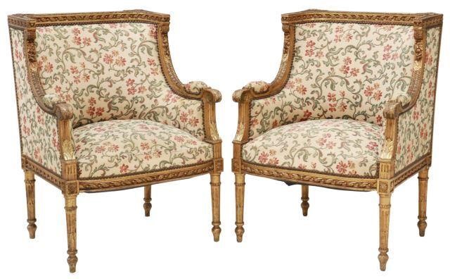 Appraisal: pair French Louis XVI style giltwood armchairs late th c