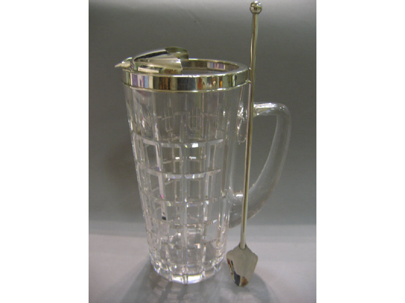 Appraisal: CARTIER FRANCE Hawkes cut glass cocktail pitcher with sterling mounts