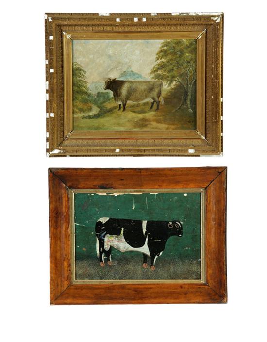 Appraisal: TWO PORTRAITS OF COWS Oil on canvas English School rd