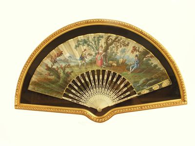 Appraisal: A fan c with pierced ivory sticks and pierced and