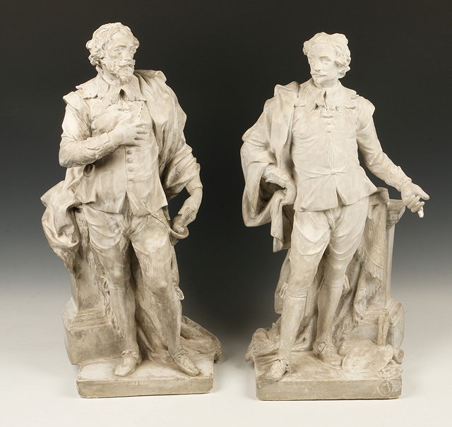 Appraisal: AFTER MICHAEL RYSBRACK A PAIR OF PLASTER MODELS of Sir