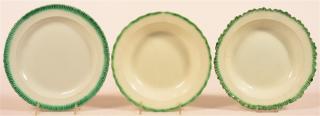 Appraisal: Leeds Soft Paste Green Feather Edge Plates Three Various Leeds