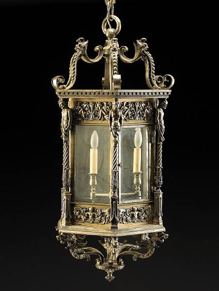 Appraisal: A Renaissance style bronze and glass lantern early th century