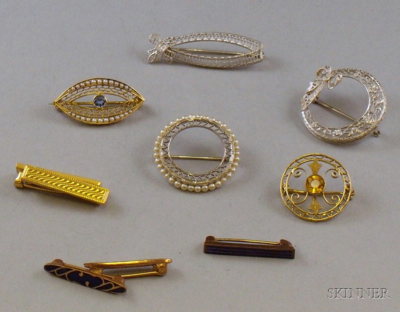 Appraisal: Five Lacework and Five Other Pins including a kt gold