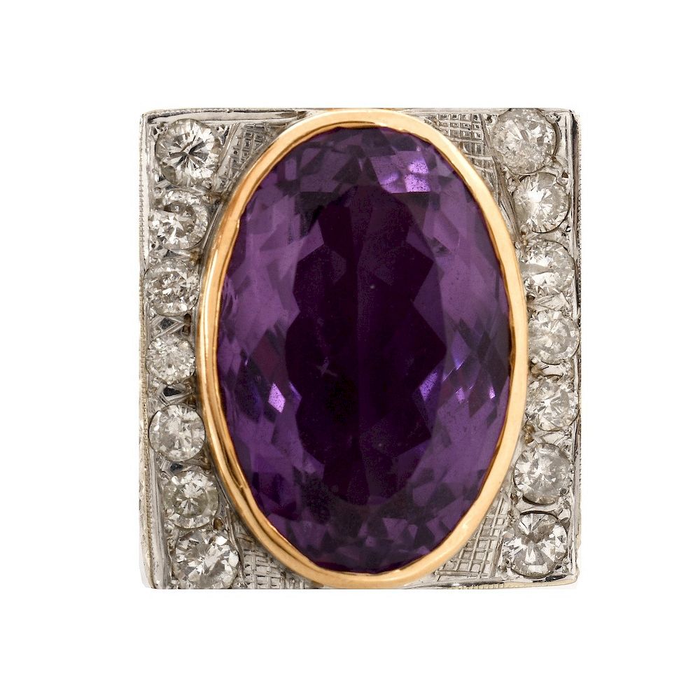 Appraisal: Vintage Amethyst Diamond and K Ring Vintage Large Oval Cut