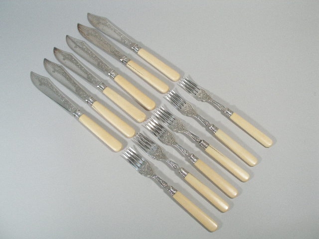 Appraisal: Silver Ivory Fish Set consisting of six forks and six