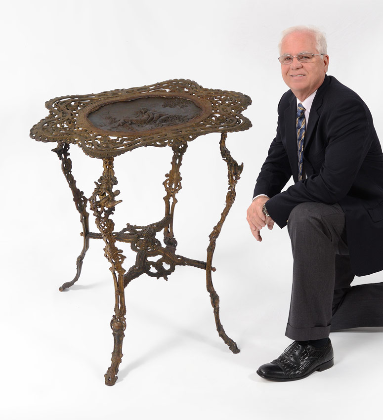 Appraisal: GILT METAL BRONZE TABLE Shaped and pierced top is centered