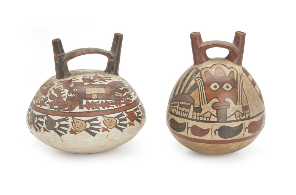 Appraisal: Two Pre-Columbian Nazca jars Circa BCE- CE Each double spout