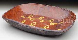 Appraisal: REDWARE SHALLOW LOAF DISH Mid th century New England Rectangular