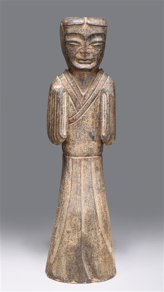 Appraisal: Chinese Han-style carved stone figures of robed attendants with long