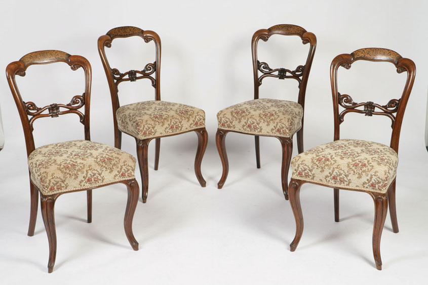 Appraisal: A SET OF FOUR EARLY VICTORIAN ROSEWOOD AND MARQUETRY SALON