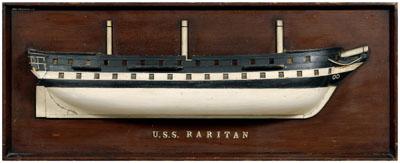 Appraisal: Boat half model USS Raritan three-masted frigate carved and painted