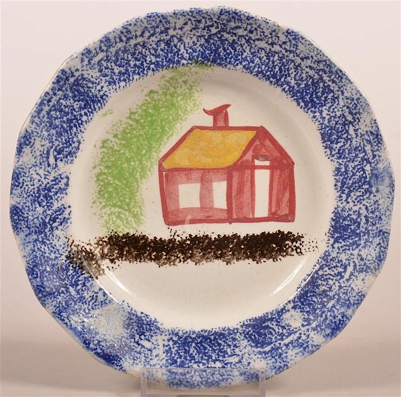 Appraisal: Blue Spatter School House Toddy Plate Blue Spatter School House