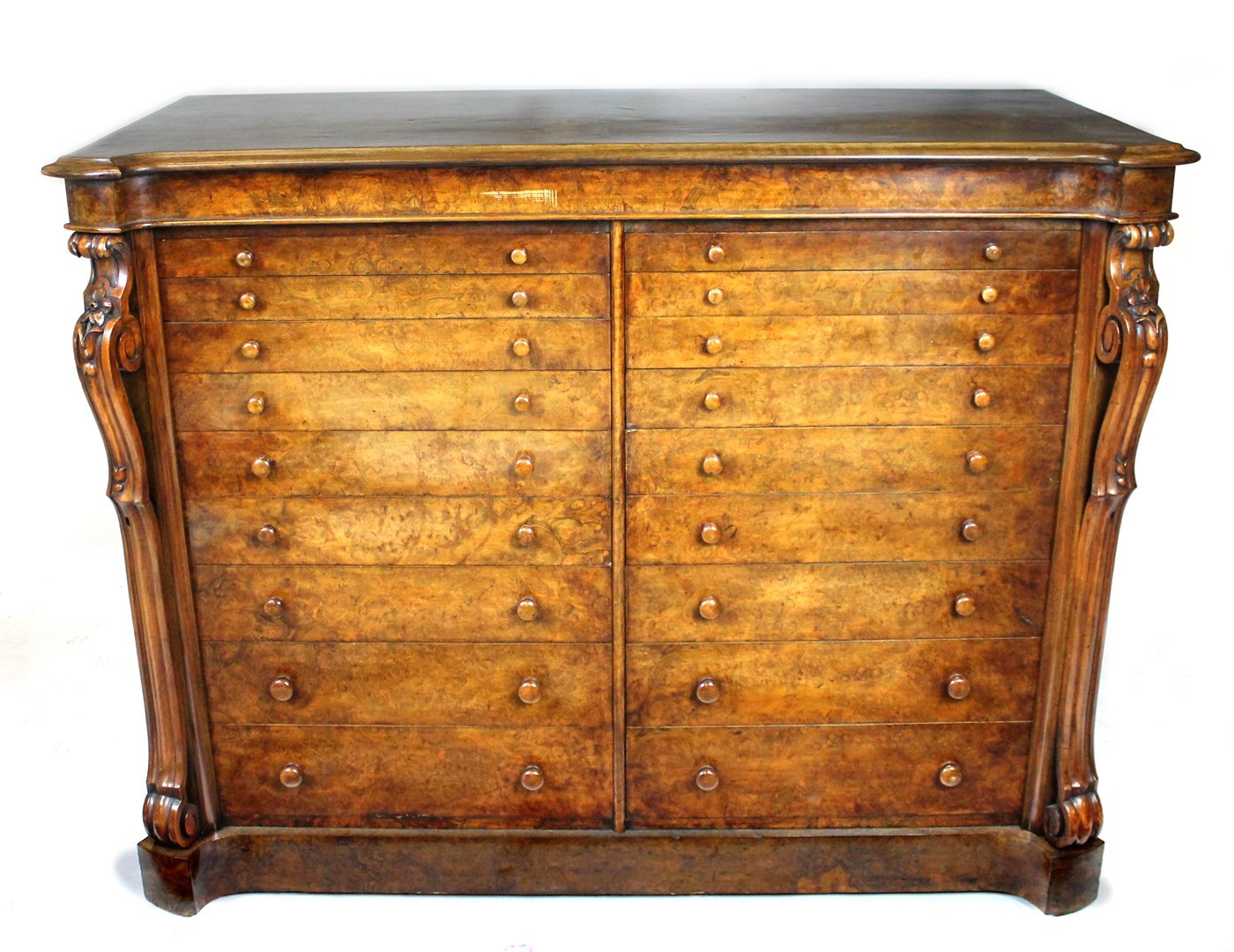 Appraisal: A Victorian burr walnut collectors cabinet with two banks of