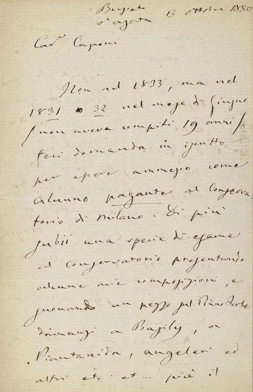 Appraisal: VERDI Giuseppe - Autograph signed letter to Jacopo Caponi Written