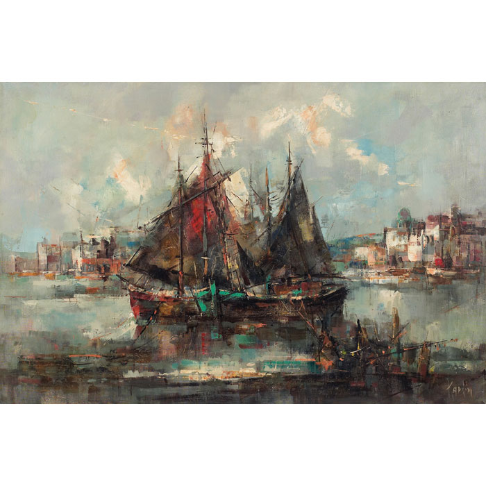 Appraisal: Alexander Kardin Austrian b Ships in Harbor c oil on