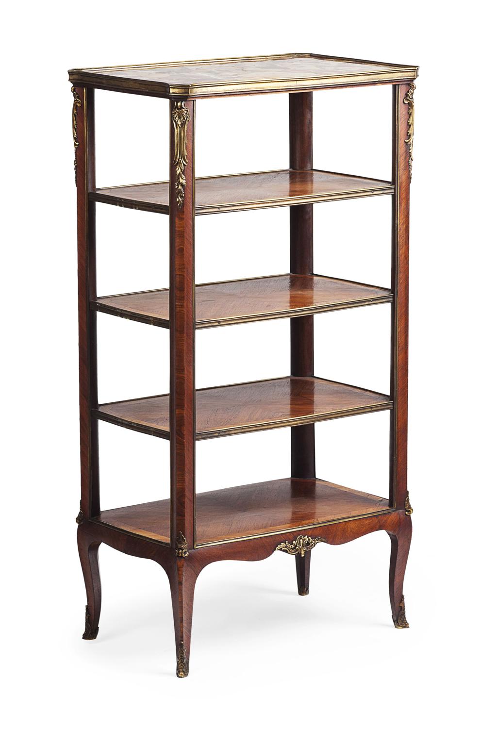 Appraisal: LOUIS XV STYLE KINGWOOD MARBLE AND GILT BRONZE MOUNTED ETAGERE