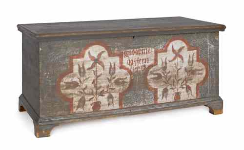 Appraisal: Pennsylvania painted dower chest inscribed Cadarina Haffern with two ivory