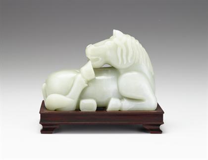 Appraisal: Large Chinese light celadon jade horse late qing dynasty Recumbent